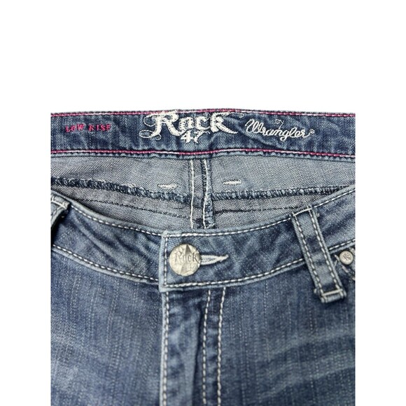 Wrangler Rock 47 Jeans Women's 34x35 Blue Bootcut Low Rise Embellished Cowgirl - Picture 2 of 10